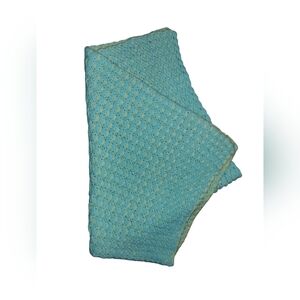 Handmade Crochet Blue Yellow Textured Afghan Shawl Wrap Shrug Blanket  30"X47"